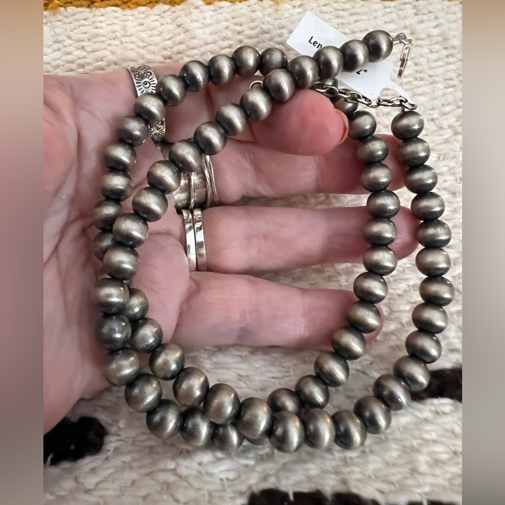 ❤️ 8mm 20+2” Desert Pearls Ethnic Navajo Style Southwestern Oxidized 925 27.9Gm - Picture 4 of 12